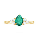 Rosec Jewels-Pear Shaped Created Emerald Solitaire Engagement Ring with Diamond Trio