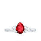 Rosec Jewels-1 CT Pear Shaped Lab Grown Ruby Solitaire Ring with Diamond Trio