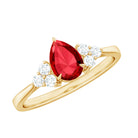 Rosec Jewels-1 CT Pear Shaped Lab Grown Ruby Solitaire Ring with Diamond Trio