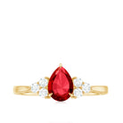 Rosec Jewels-1 CT Pear Shaped Lab Grown Ruby Solitaire Ring with Diamond Trio