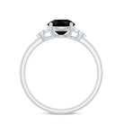 Rosec Jewels-Smoky Quartz Solitaire Engagement Ring with Diamond Trio