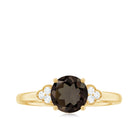 Rosec Jewels-Smoky Quartz Solitaire Engagement Ring with Diamond Trio