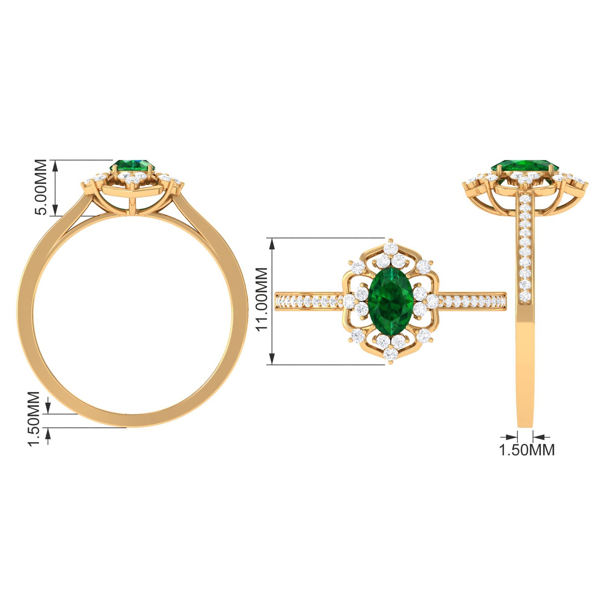 Rosec Jewels-Vintage Style Created Emerald and Diamond Flower Engagement Ring