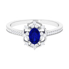 Rosec Jewels-Vintage Style Created Blue Sapphire and Diamond Flower Engagement Ring