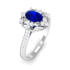 Rosec Jewels-Vintage Style Created Blue Sapphire and Diamond Flower Engagement Ring