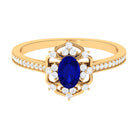 Rosec Jewels-Vintage Style Created Blue Sapphire and Diamond Flower Engagement Ring