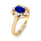 Rosec Jewels-Vintage Style Created Blue Sapphire and Diamond Flower Engagement Ring