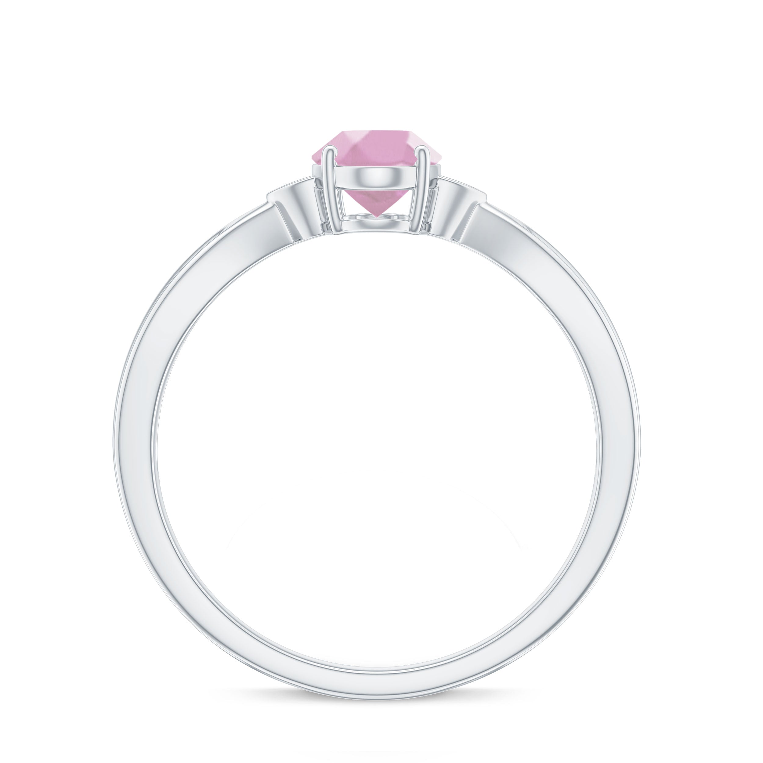 Rosec Jewels-Oval Cut Real Rose Quartz Solitaire Engagement Ring with Diamond