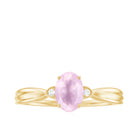 Rosec Jewels-Oval Cut Real Rose Quartz Solitaire Engagement Ring with Diamond