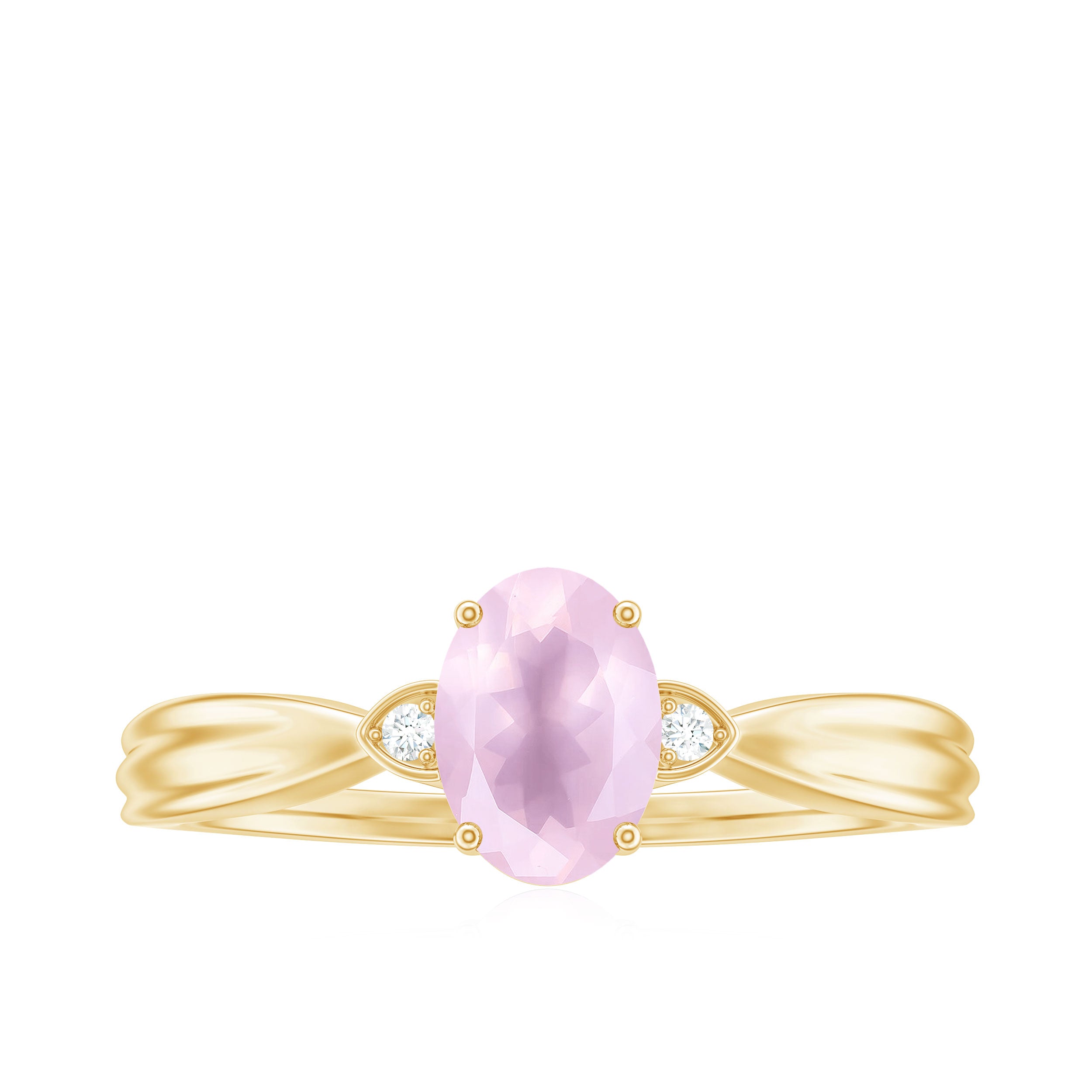 Rosec Jewels-Oval Cut Real Rose Quartz Solitaire Engagement Ring with Diamond