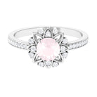 Rosec Jewels-Round Rose Quartz and Diamond Flower Engagement Ring