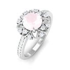 Rosec Jewels-Round Rose Quartz and Diamond Flower Engagement Ring