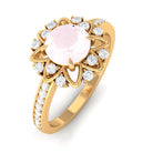 Rosec Jewels-Round Rose Quartz and Diamond Flower Engagement Ring