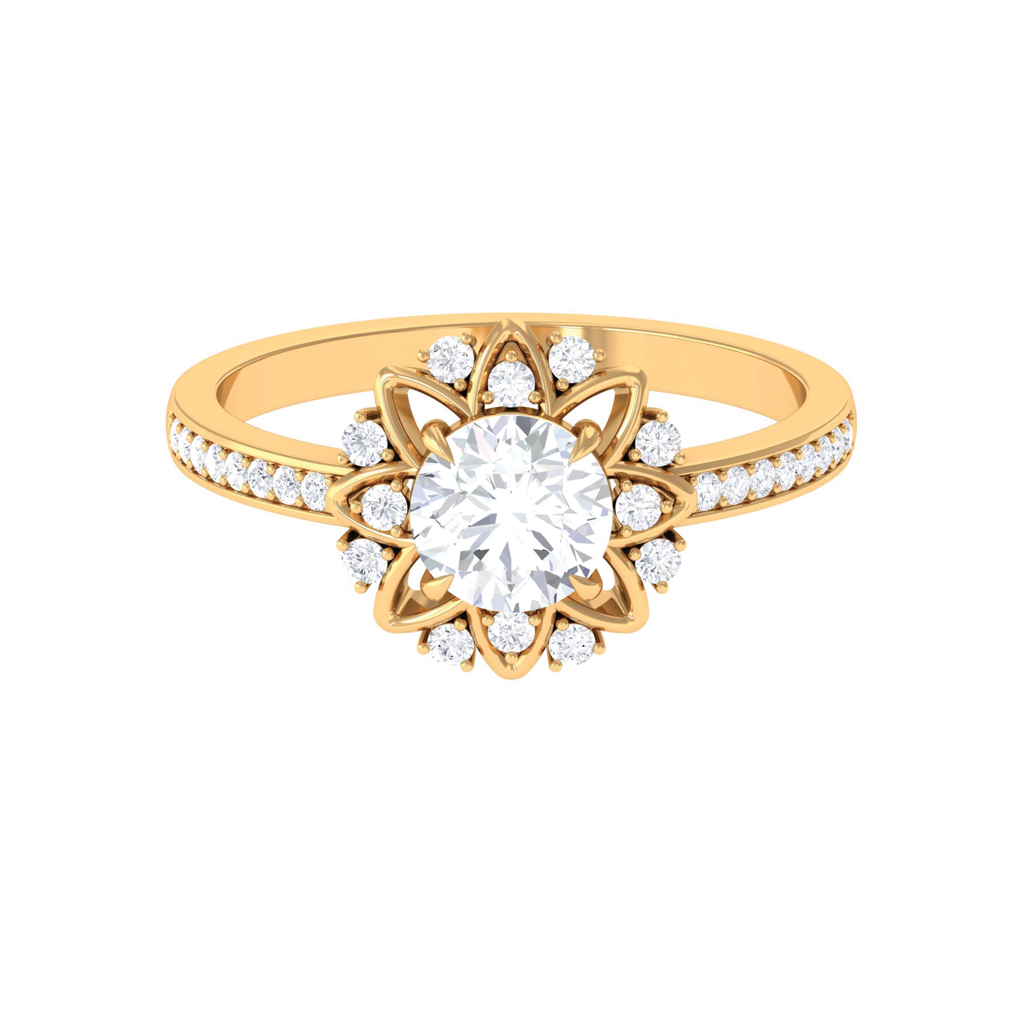 Rosec Jewels-1.5 CT Round Certified Moissanite Flower Engagement Ring