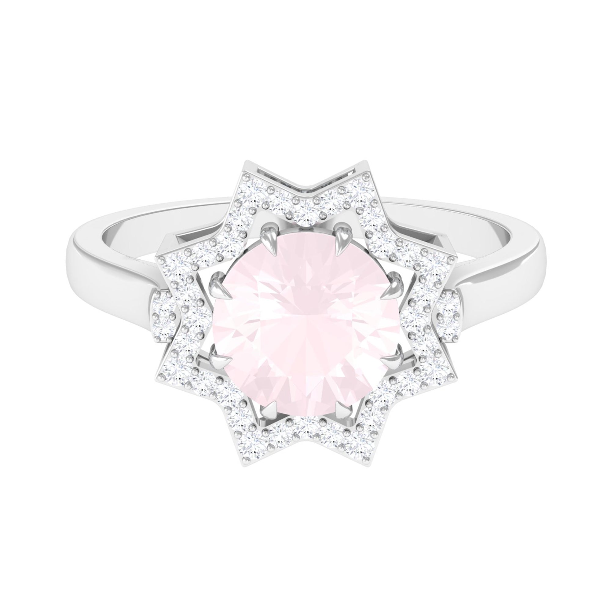 Rosec Jewels-2.5 CT Rose Quartz Star Shape Engagement Ring with Diamond