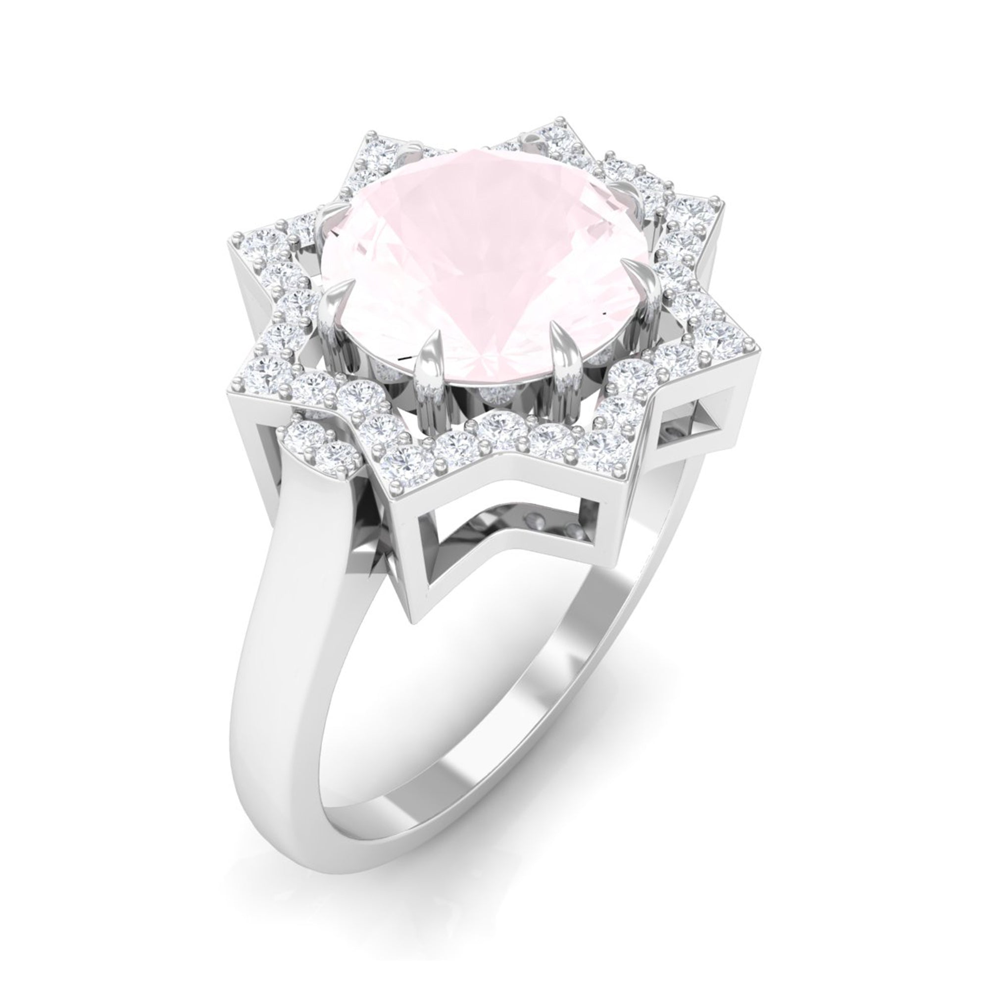 Rosec Jewels-2.5 CT Rose Quartz Star Shape Engagement Ring with Diamond