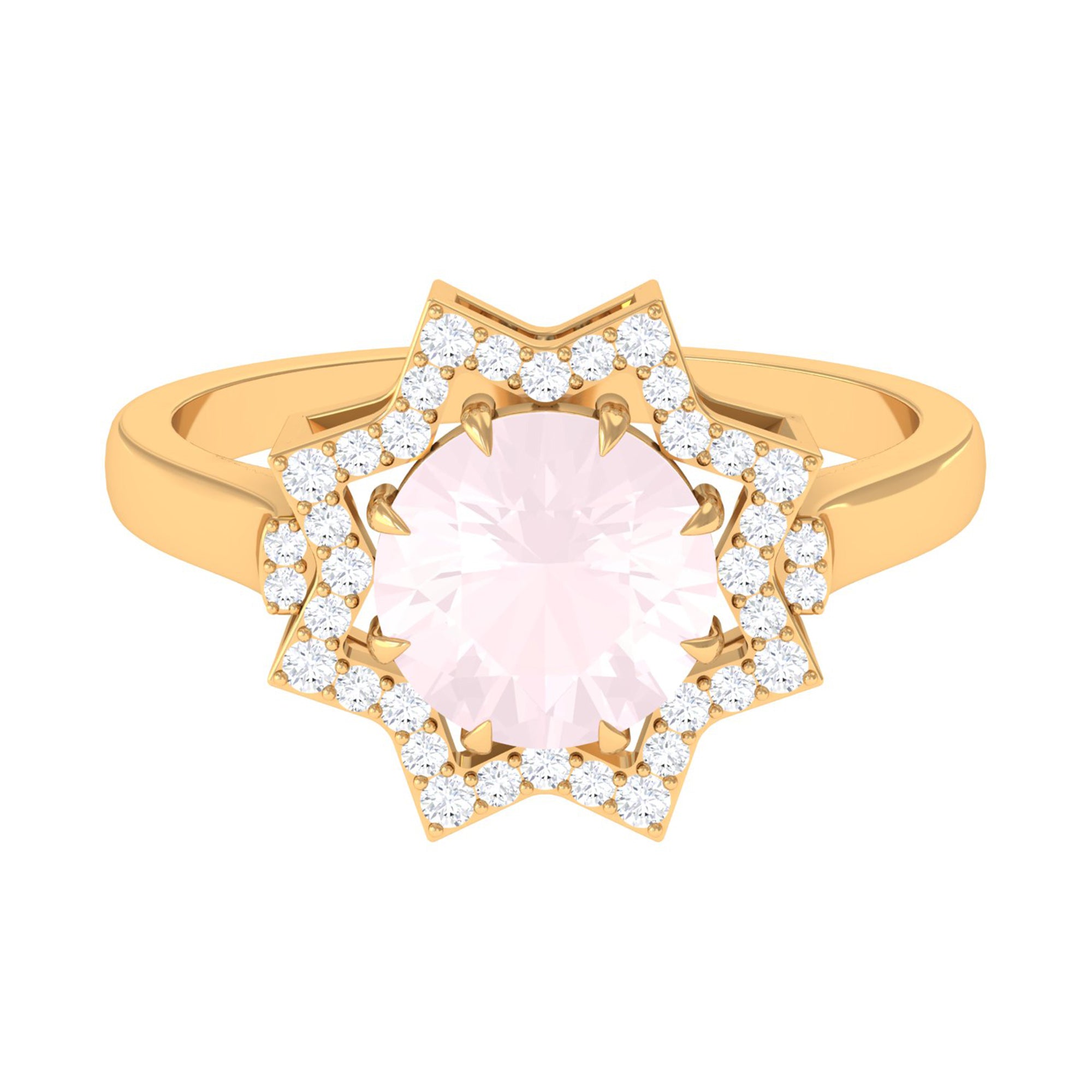 Rosec Jewels-2.5 CT Rose Quartz Star Shape Engagement Ring with Diamond