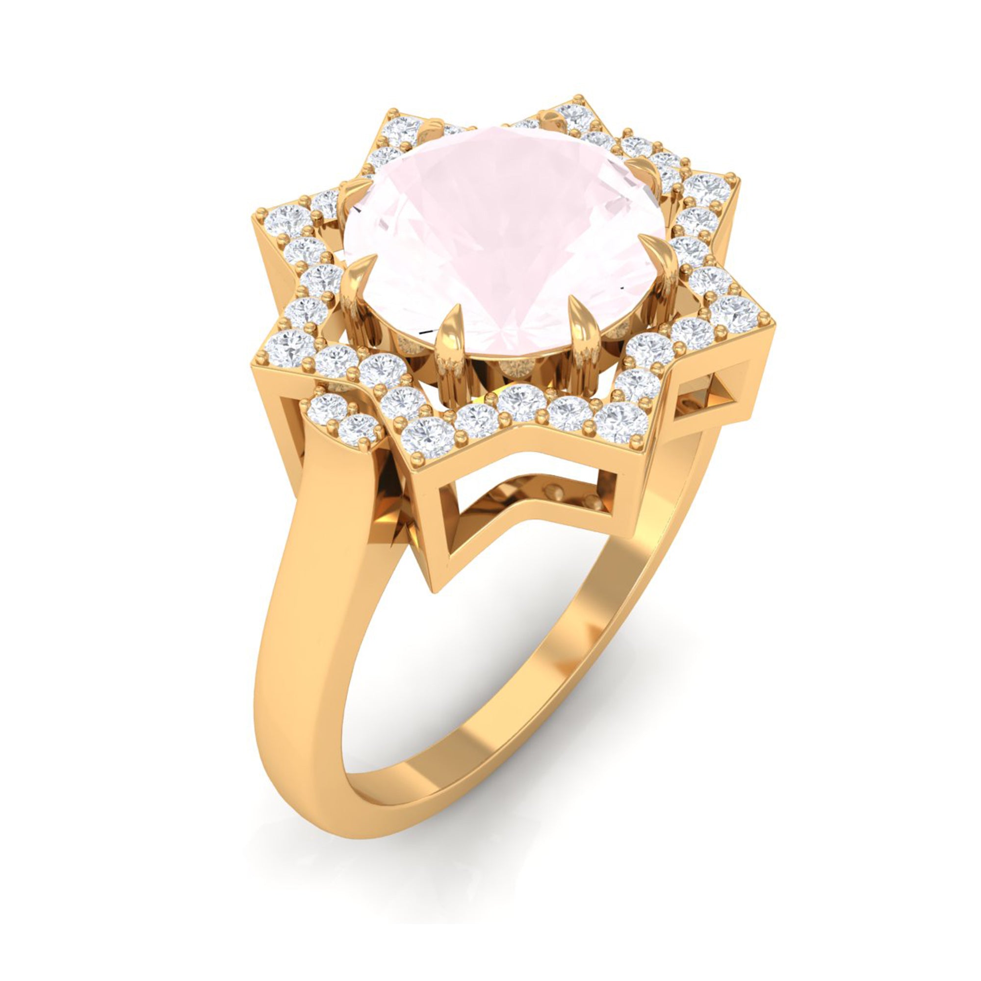 Rosec Jewels-2.5 CT Rose Quartz Star Shape Engagement Ring with Diamond