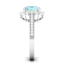 Rosec Jewels-Cushion Cut Sky Blue Topaz Halo Engagement Ring with Moissanite