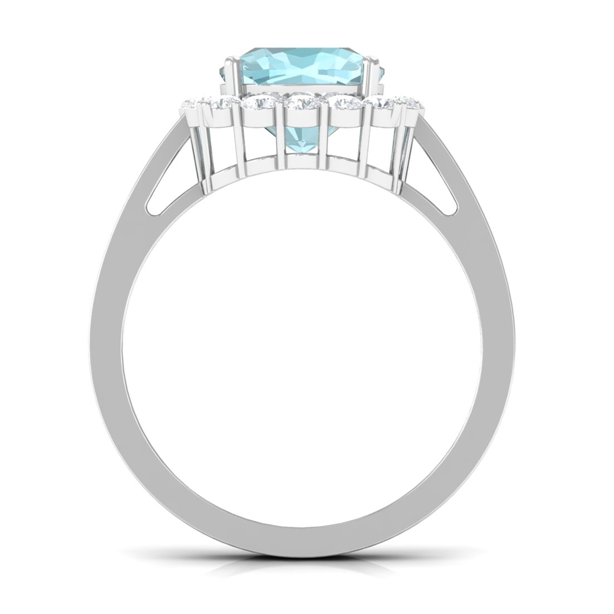 Rosec Jewels-Cushion Cut Sky Blue Topaz Halo Engagement Ring with Moissanite