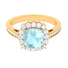 Rosec Jewels-Cushion Cut Sky Blue Topaz Halo Engagement Ring with Moissanite