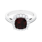 Rosec Jewels-Cushion Cut Garnet Halo Engagement Ring with Diamond