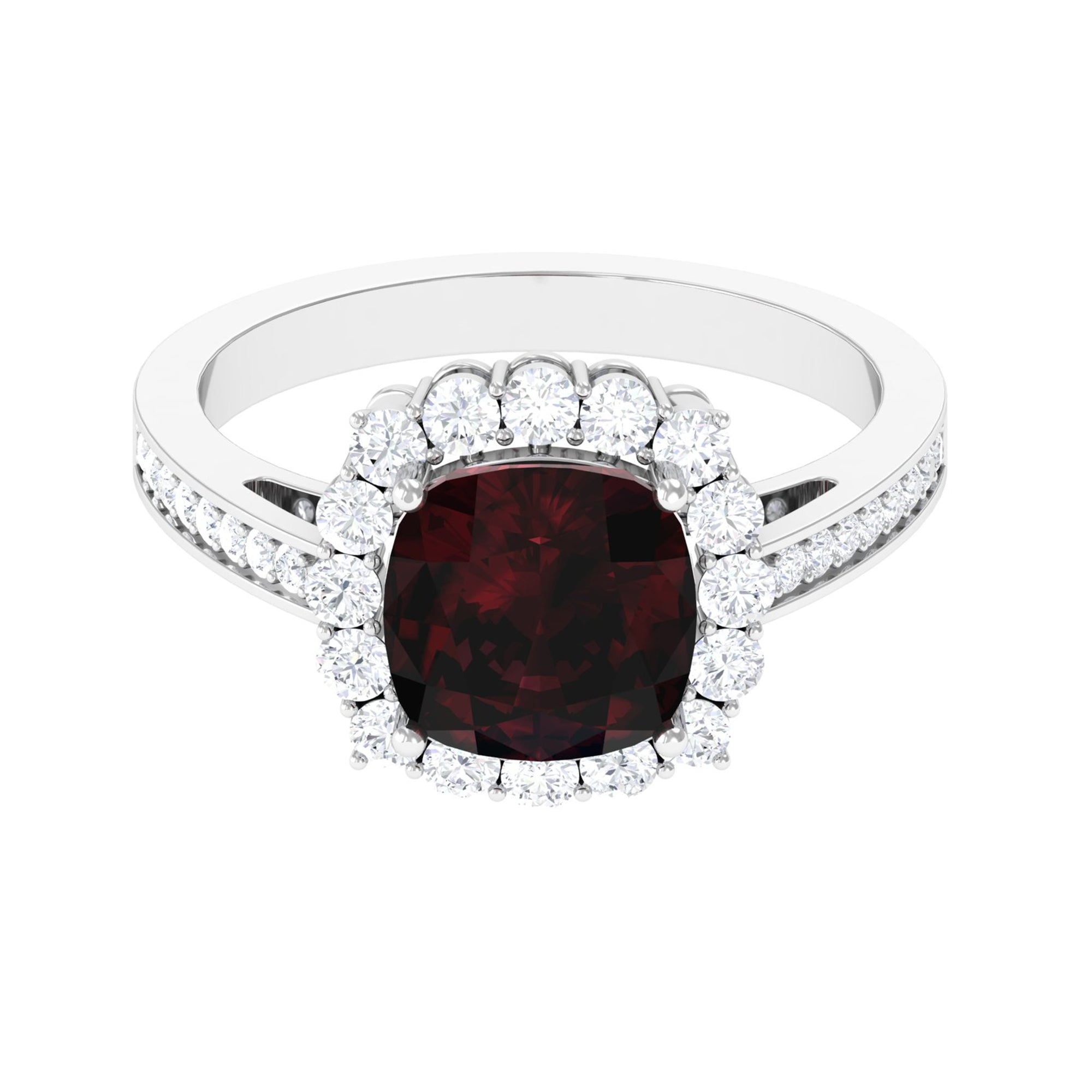 Rosec Jewels-Cushion Cut Garnet Halo Engagement Ring with Diamond