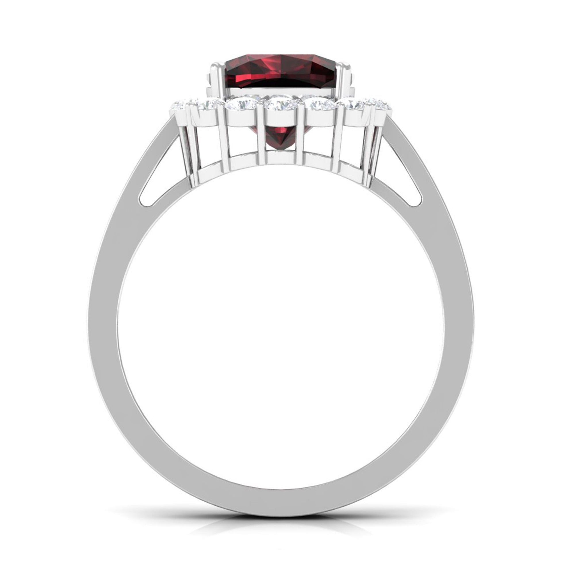 Rosec Jewels-Cushion Cut Garnet Halo Engagement Ring with Diamond