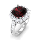 Rosec Jewels-Cushion Cut Garnet Halo Engagement Ring with Diamond