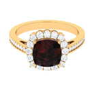 Rosec Jewels-Cushion Cut Garnet Halo Engagement Ring with Diamond