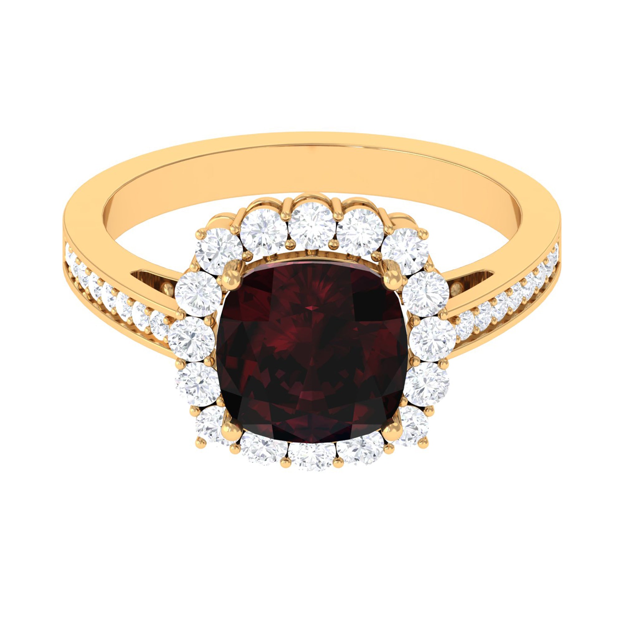 Rosec Jewels-Cushion Cut Garnet Halo Engagement Ring with Diamond