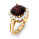 Rosec Jewels-Cushion Cut Garnet Halo Engagement Ring with Diamond