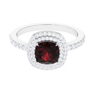 Rosec Jewels-Cushion Cut Garnet Double Halo Engagement Ring with Diamond