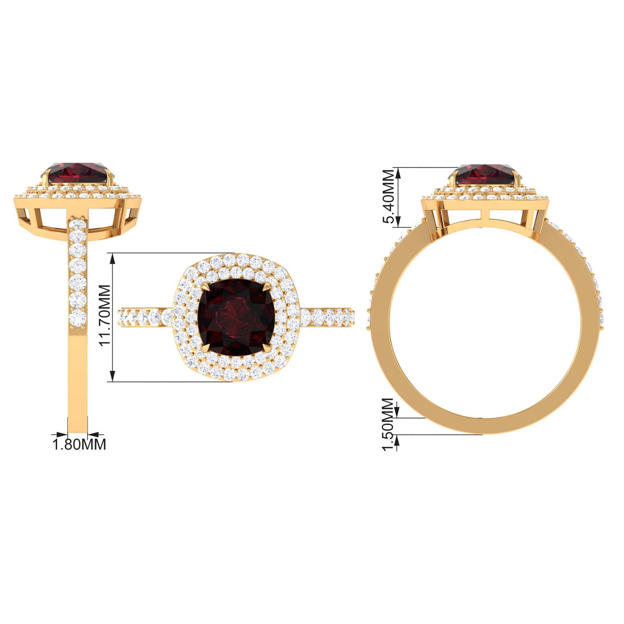 Rosec Jewels-Cushion Cut Garnet Double Halo Engagement Ring with Diamond