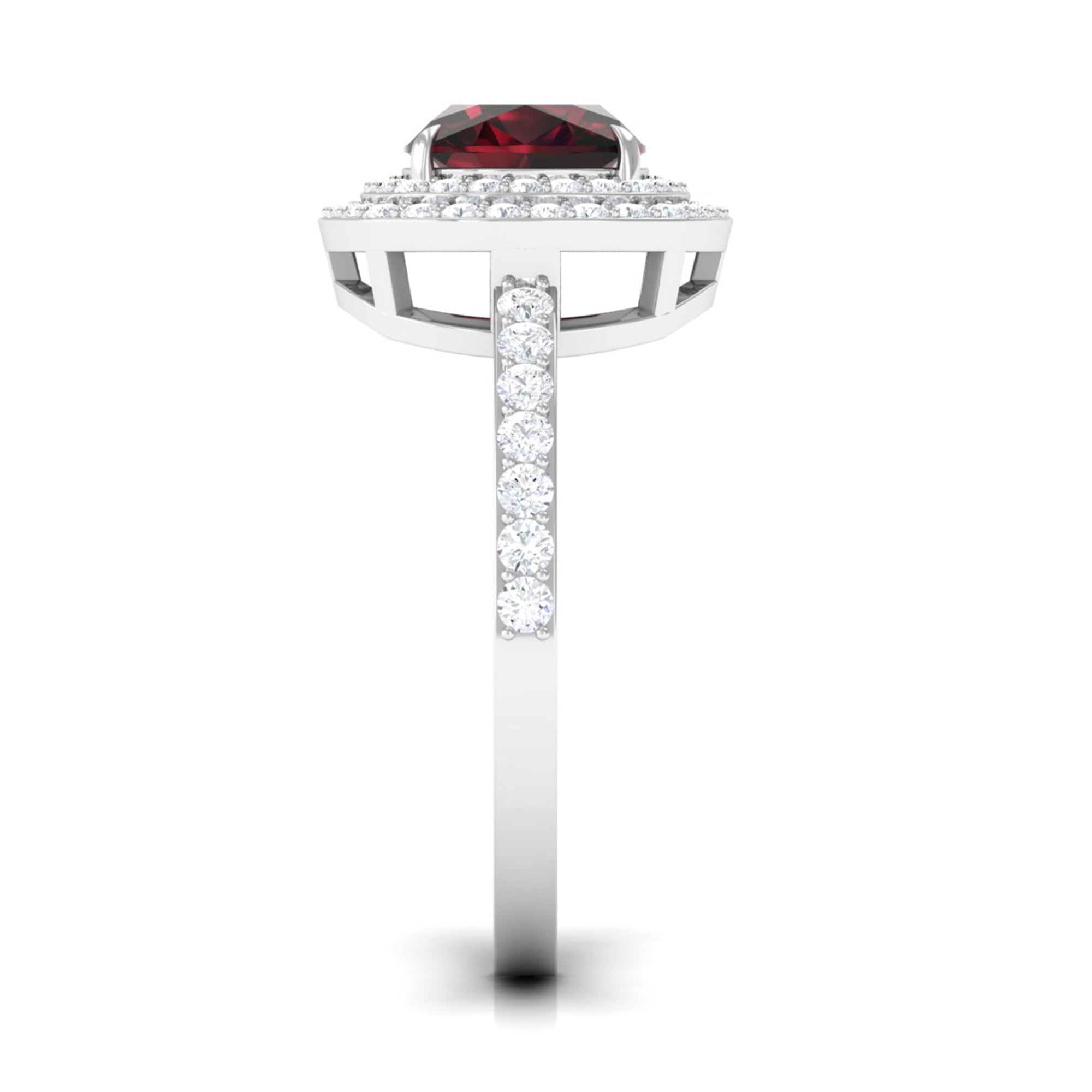 Rosec Jewels-Cushion Cut Garnet Double Halo Engagement Ring with Diamond