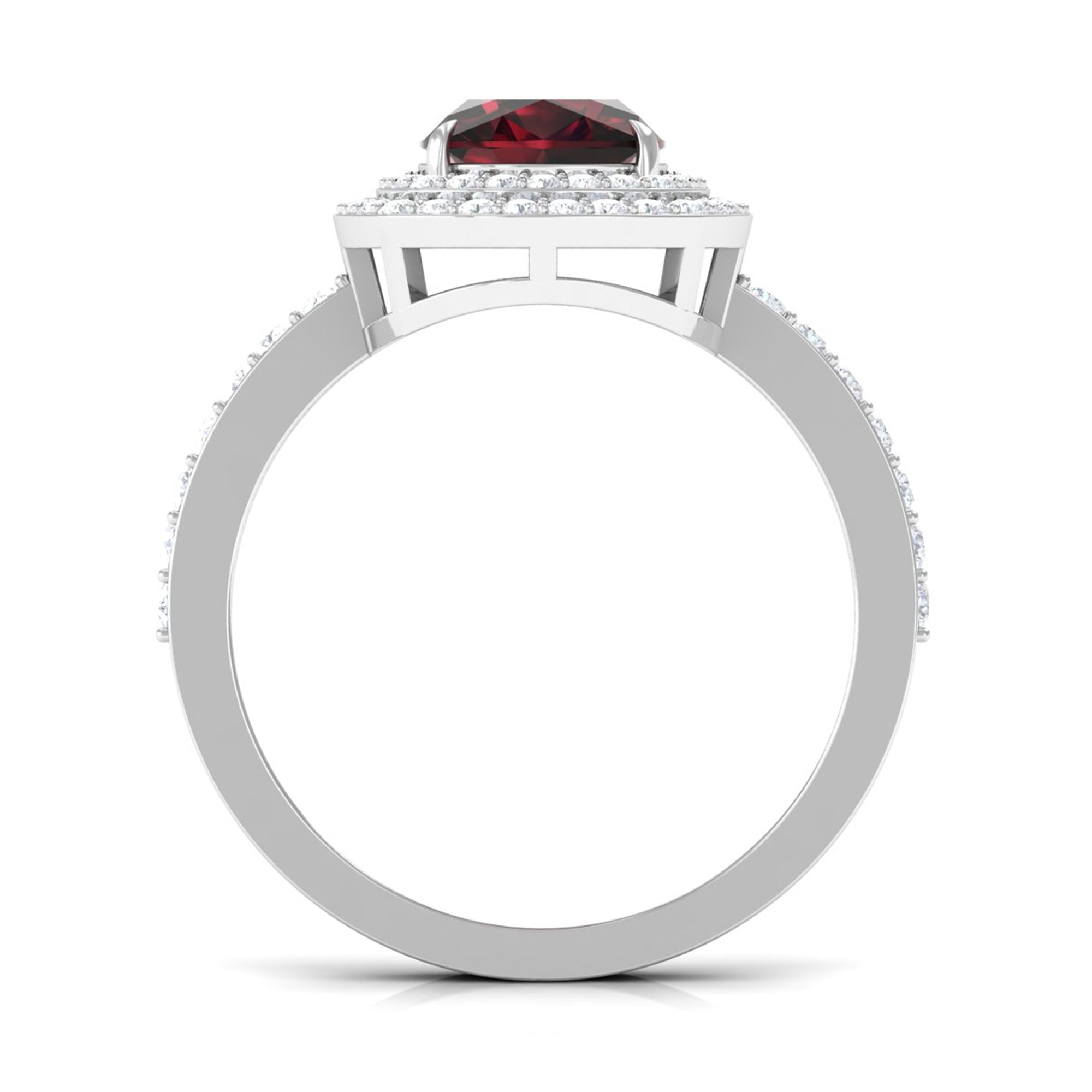 Rosec Jewels-Cushion Cut Garnet Double Halo Engagement Ring with Diamond