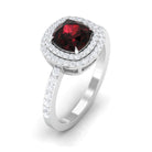 Rosec Jewels-Cushion Cut Garnet Double Halo Engagement Ring with Diamond