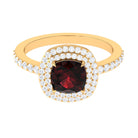 Rosec Jewels-Cushion Cut Garnet Double Halo Engagement Ring with Diamond