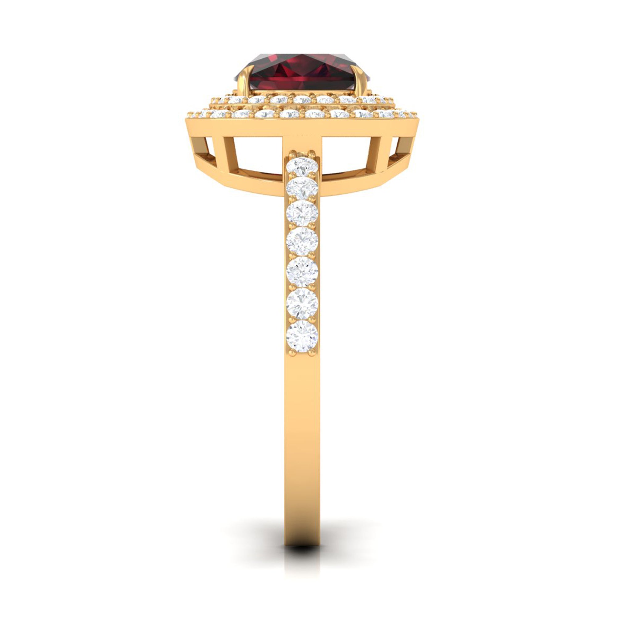 Rosec Jewels-Cushion Cut Garnet Double Halo Engagement Ring with Diamond