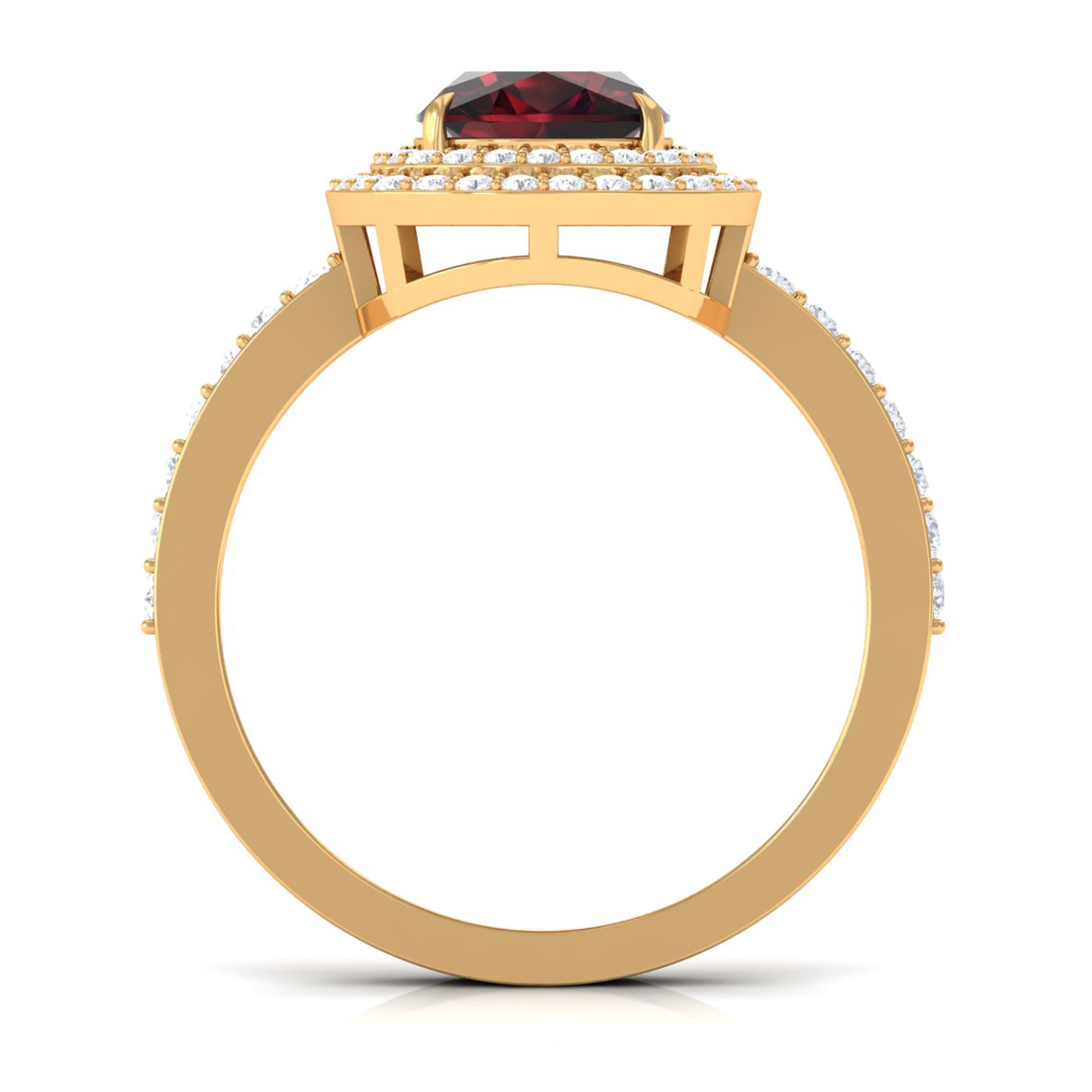 Rosec Jewels-Cushion Cut Garnet Double Halo Engagement Ring with Diamond