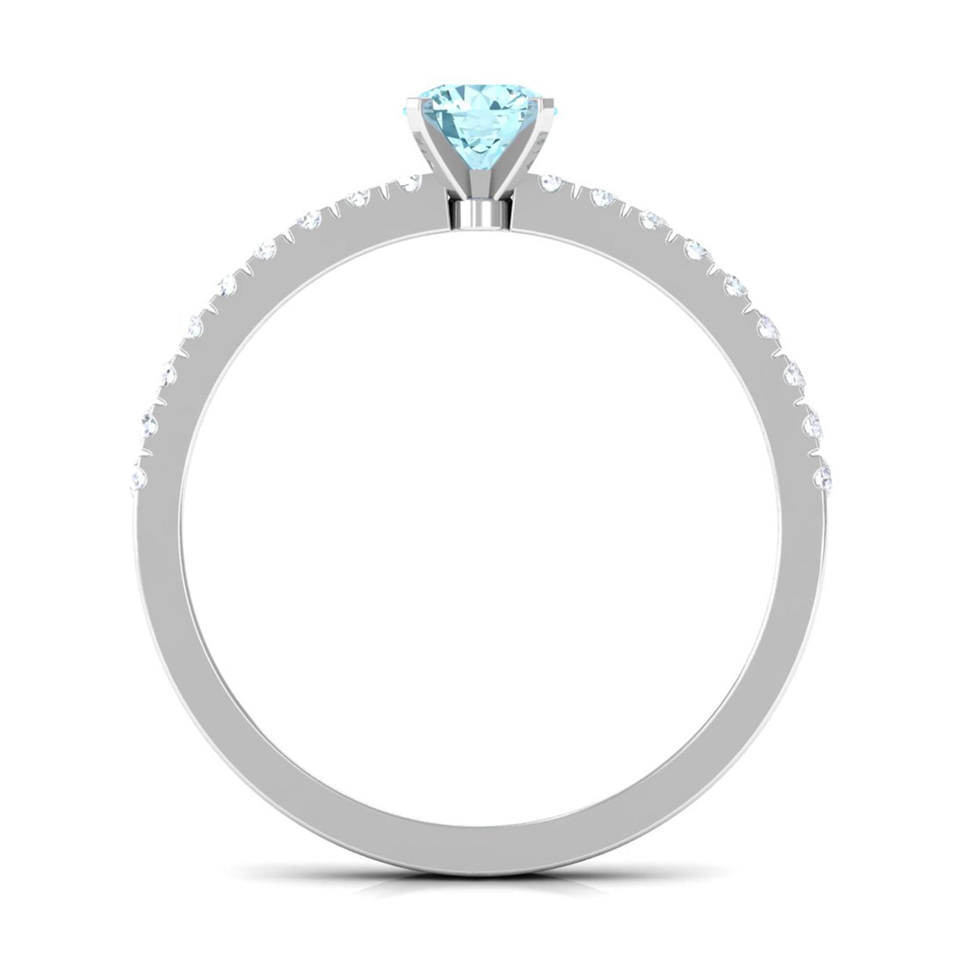 Rosec Jewels-Simple Round Aquamarine Solitaire Ring with Diamond Side Stones