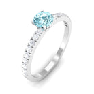 Rosec Jewels-Simple Round Aquamarine Solitaire Ring with Diamond Side Stones