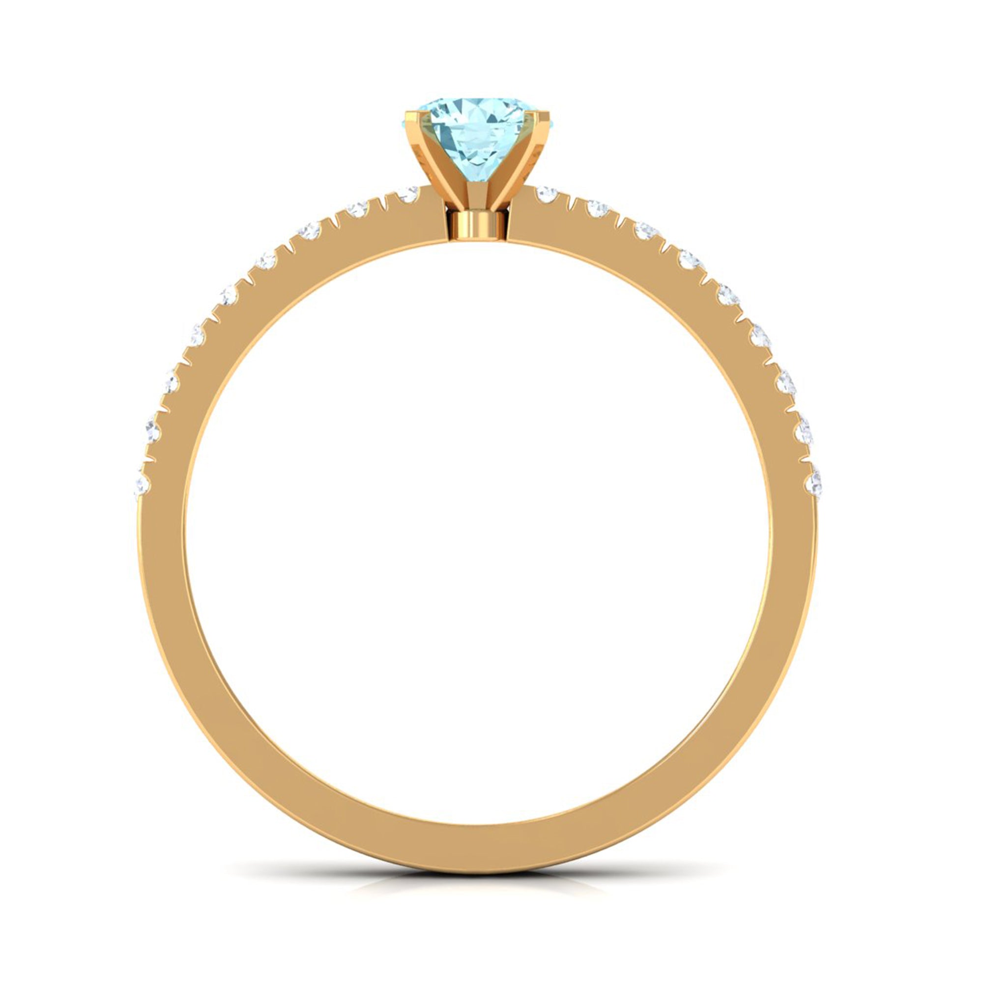 Rosec Jewels-Simple Round Aquamarine Solitaire Ring with Diamond Side Stones