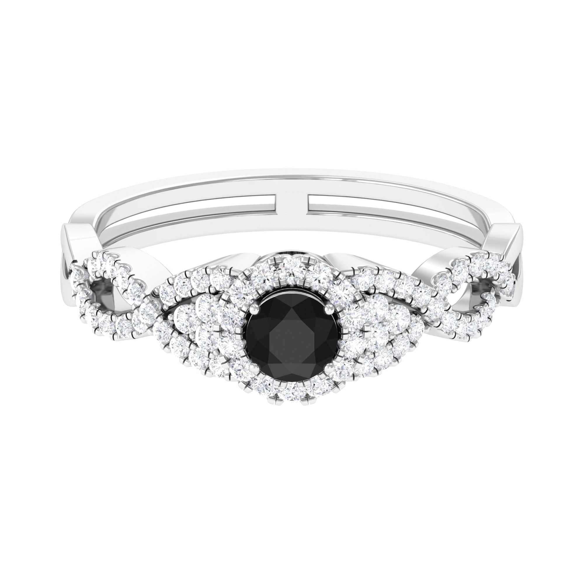 Rosec Jewels-Vintage Crossover Engagement Ring with Created Black Diamond and Diamond