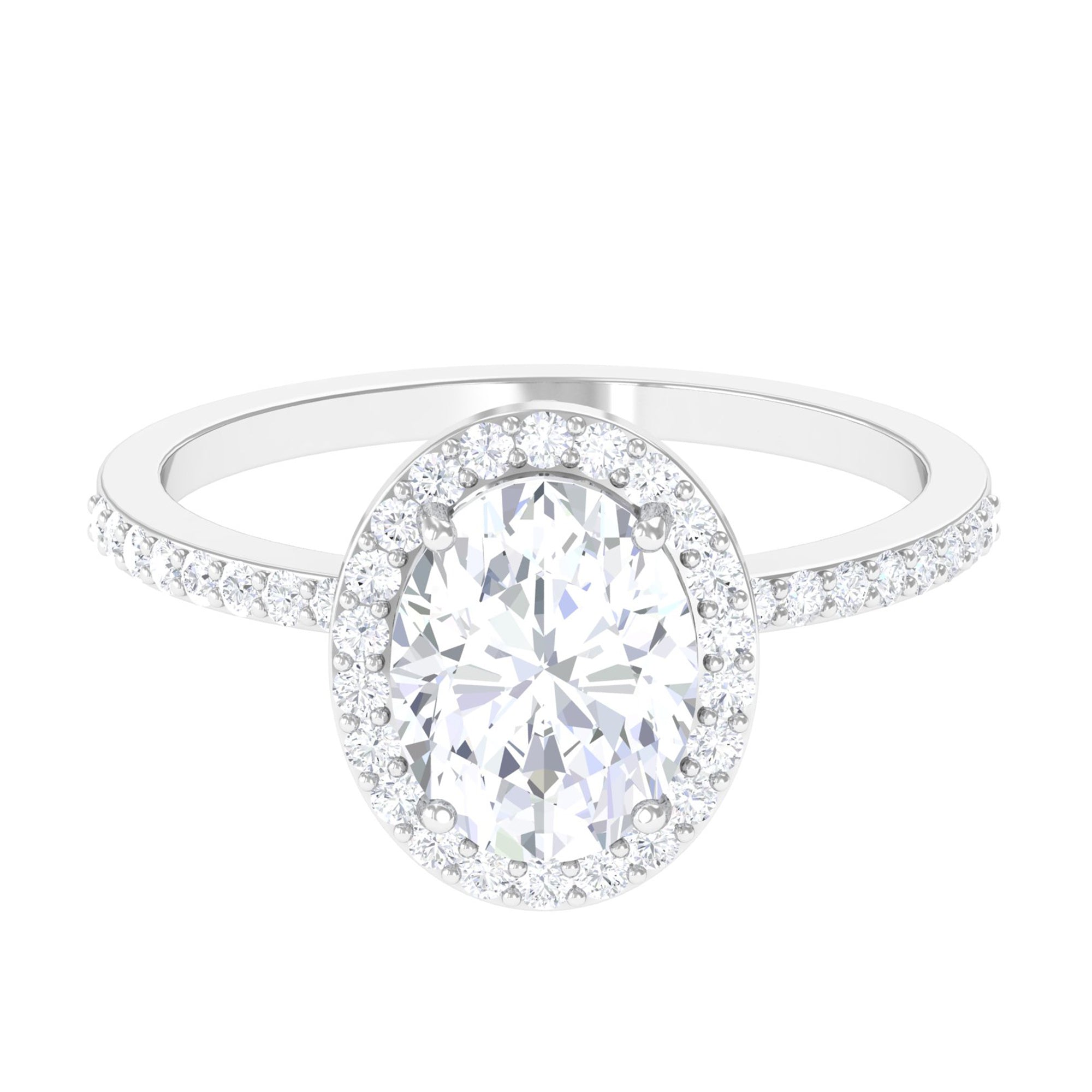 Rosec Jewels-Oval Zircon Classic Halo Engagement Ring