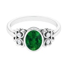 Rosec Jewels-Bezel Set Oval Created Emerald Statement Engagement Ring with Diamond