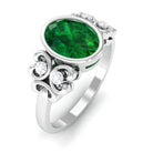 Rosec Jewels-Bezel Set Oval Created Emerald Statement Engagement Ring with Diamond