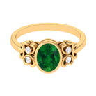 Rosec Jewels-Bezel Set Oval Created Emerald Statement Engagement Ring with Diamond