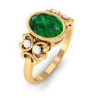 Rosec Jewels-Bezel Set Oval Created Emerald Statement Engagement Ring with Diamond