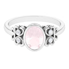 Rosec Jewels-Bezel Set Oval Rose Quartz Statement Engagement Ring with Diamond